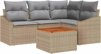 Image de vidaXL Ensemble canapé de jardin 5 pièces beige et gris clair en polyrotin