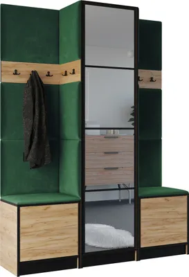 Image de KIER FURNITURE Armoire EDEN, armoire de chambre, penderie, armoire d'entrée, chêne Craft et vert, 159,6 x 205 x 39 cm
