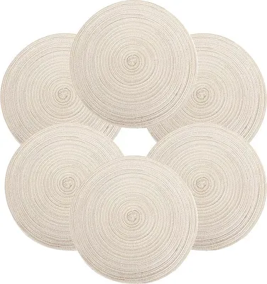 Produktbild von Tischset Rund Geflochten, Platzset Rund 6 stück, Baumwolle Tischsets Abwaschbar Hitzebeständige, 37 * 37 cm (Beige)