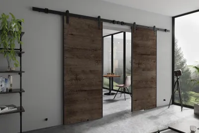 Produktbild von KIER FURNITURE AURA DUO – Schiebetür Komplettset – 212x205x1,6 cm - Esche dunkel