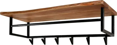 Produktbild von KAWOLA Garderobe NEREA Akazie Metall Hutablage 6 Haken schwarz