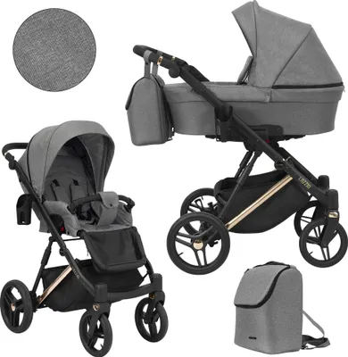 Produktbild von Kinderwagen LAZZIO PREMIUM Sportwagen Babywagen Babyschale Komplettset Kinder Wagen Set 2 in 1 (grau, Rahmenfarbe: Kupfer)