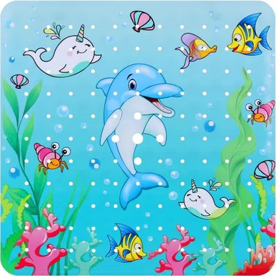Obrázok produktu pre Protisklzová podložka pod sprchu, antibakteriálna, pre deti, 53 x 53 cm, motív delfína