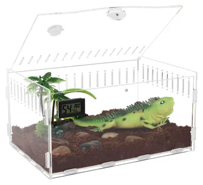 Imagen del producto de Terrario de acrílico transparente, de 30 x 20 x 15 cm, portátil, para reptiles