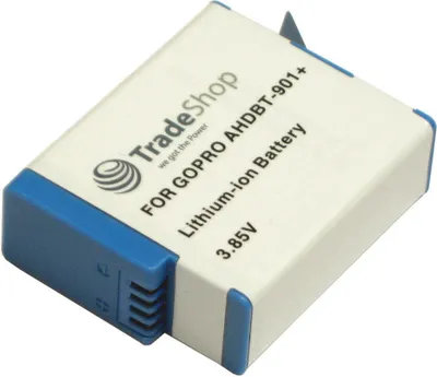 A product shot of a GoPro battery.
