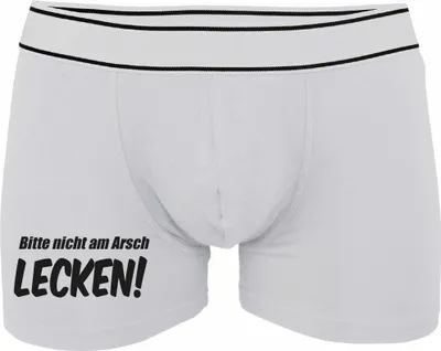 Produktbild von Boxershorts - Mann - Boxer-0028-man-white-v-M - weiß - M - vorn - Bitte nicht am Arsch lecken - lustiges Motiv - Spruch - Unterwäsche - Unterhose - Freizeit - lustig