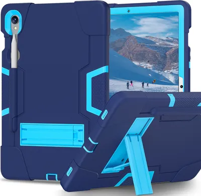 Produktbild von Hülle für Samsung Galaxy Tab S9/S9 FE 11/10,9 Zoll SM-X710/X716B/X718U/X510 2023 Hybrid Dreilagige Robust Stoßfest Schwerlast Schutzhülle mit Ständer Blau
