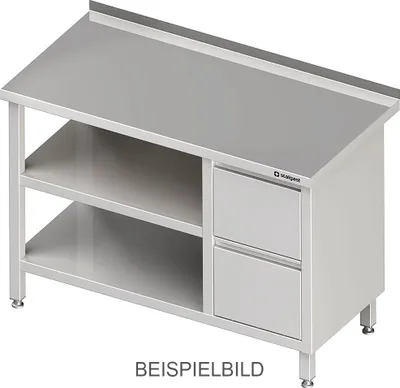 Immagine prodotto di Tavolo da lavoro con base e ripiano intermedio, 2100x700x850 mm, con 2 cassettiere a destra, senza supporto, saldato