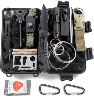 Produktbild von Überlebensset, Multifunktionales Überlebensset, Erste-Hilfe-Set für Outdoor-Sport, Camping, Bergsteigen, Feuerstein/Thermendecke/Pfeife