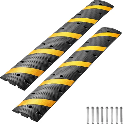 Immagine prodotto di SucceBuy ponte in gomma per cavi, 183x30x5 cm, set di 2, protezione per cavi a 2 canali, portata fino a 9979 kg per asse, copertura del pavimento con tasselli a espansione, adatto per asfalto, cemento, ghiaia, vialetti e strade