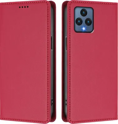 Produktbild von Handyhülle für T-Mobile REVVL 6, Kunstleder Klapphülle Stoßfeste Magnetische Hülle mit Ständer Rot