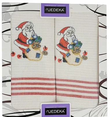 Produktbild von Jedeka Mikołaj Küchenhandtuch-Set mit Nikolausmotiv, 2 Stück, Baumwolle, Geschenkidee