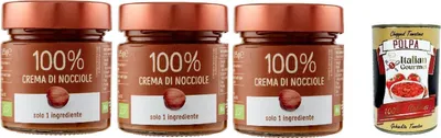 Produktbild von Eurocompany, Crema Spalmabile 100% Di Nocciole, Brotaufstrich creme 100% Haselnüsse, Nur eine Zutat, 3x 175g + Italian Gourmet polpa 400g