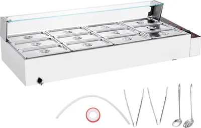 Produktbild von SucceBuy Bain-Marie Buffet-Speisenwärmer, 12 Pfannen, 1700 W, 12 x 5 QT, Edelstahl-Dampftisch mit Glasabdeckung, Temperaturregelung 30–80 °C, für Gastronomie, Silber