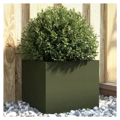 Produktbild von Pflanzkübel Olivgrün 32x30x29 cm Stahl, Blumentopf für Außenbepflanzung