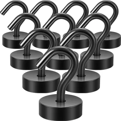 Magnetische Haken 12 kg, Neodym, schwarz, 10 Stück