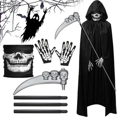 Immagine prodotto di Maschera da scheletro e mantello da morto per Halloween e Carnevale
