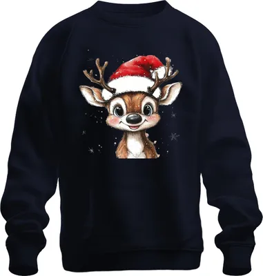 Produktbild von Weihnachtsrentier Niedlich Santa Hut Schneeflocken Aquarell süß Uni Sweatshirt Pullover, Navy, 3XL