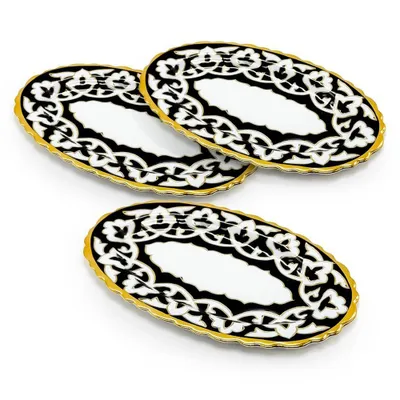 Produktbild von Ovale Platte Pahta Gul, mit Gold, 23 × 14,4 cm, 3-tlg.
