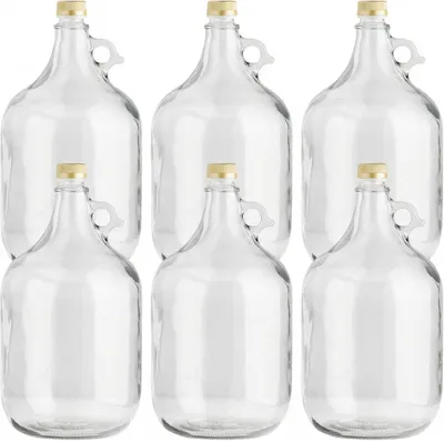 Produktbild von lilawelt24 6 x 5L Glasballon (Gallone) mit Rundgriff & Schraubverschluss – Glasflasche für Wein, Gärung & Saft