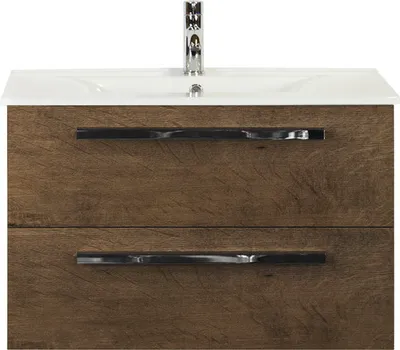 Produktbild von Sanox Badmöbel-Set Seville BxHxT 81 x 52 x 46 cm Frontfarbe tabacco mit Waschtisch Keramik weiß Griff chrom 81708139