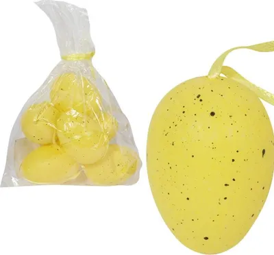 Zdjęcie produktu dla Jajka plastikowe nakrapiane zawieszki zestaw 6 sztuk 6cm żółte