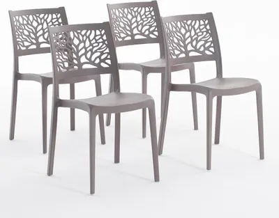 Immagine prodotto di set di 4 sedie impilabili in polipropilene con fibre di vetro per esterni e giardini, bar e ristoranti, cucine dal design moderno - FLORA - Tortora