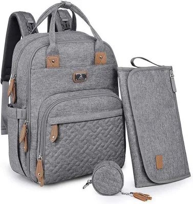 Produktbild von Famanu Wickelrucksack mit Wickelmatte und Schnullerhalter für Babys - Grau