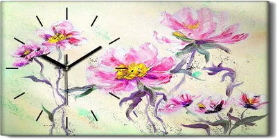 Produktbild von Dekor Leinwand Uhr Wandbilder Geräuschlos 60x30 Gemälde Abstrakte Blumen Kunst - schwarze Hände