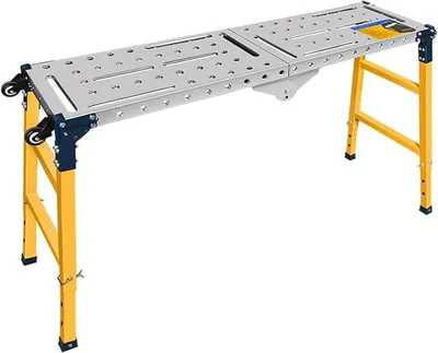 Imagen del producto de Andamio de aluminio, soportes con altura ajustable, banco plegable, plataforma de trabajo, 36 x 140 cm