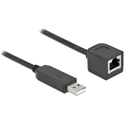 Produktbild von DeLOCK Serielles Anschlusskabel mit FTDI Chipsatz, USB 2.0 Typ-A Stecker zu RS-232 RJ45 Buchse 1 m schwarz, Schwarz, 1 m, USB Typ-A, RJ-45, Männlich, Weiblich