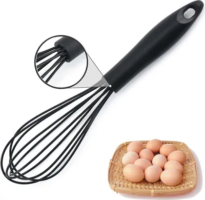 Produktbild von Küchen Schneebesen aus Silikon - Schwarz, Stabiler Griff, zum Mischen, Schlagen, Aufschäumen & Rühren