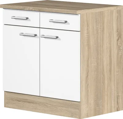 Produktbild von Küchenunterschrank - 80 cm breit - Weiß Sonoma Eiche – Salerno