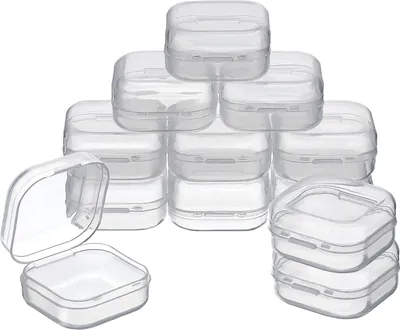 Produktbild von 12er-Pack durchsichtige Aufbewahrungsboxen aus Kunststoff mit Klappdeckel für Perlen und mehr