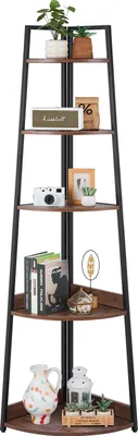 Produktbild von VEVOR Eckregal mit 5 Ebenen, hoher Eckständer Pflanzenregal, Displayregal Lagerregal mit Metallrahmen & Holzregalen, Standregal Ausstellungsbücherregal für Schlafzimmer Wohnzimmer Büro Braun