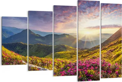 Produktbild von Bild auf Leinwand - Leinwandbild - Gebirge Wiese Landschaft Wald - 150x100cm - Wand Bild - Wanddeko - Leinwanddruck - Bilder - Kunstdruck - Leinwand bilder - Wandkunst - EG150x100-3152
