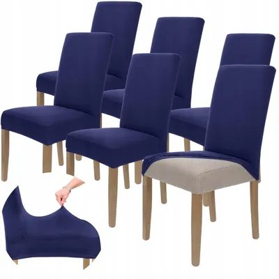 Produktbild von Stuhlhusse 6er Pack - Dunkelblau - Universal - Stretch - Bezug für Stühle - Elasthan