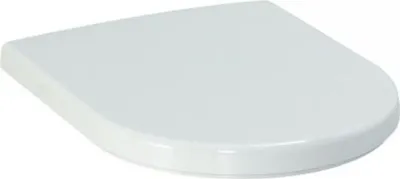 A white toilet seat with a lid, shown from a slightly elevated side angle against a white background.