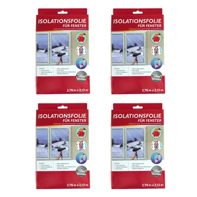 Four identical packages of window insulation film are arranged in a 2x2 grid against a white background.
