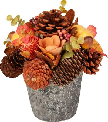 Image de Ikebana MagicHome Nature, automnale, orange, avec feuilles, 18 cm
