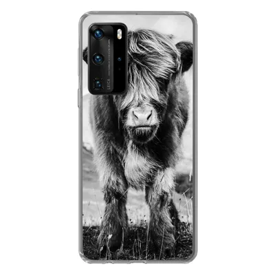 Produktbild von MuchoWow® Handyhülle Schutzhülle Hülle für Huawei P40 Pro Schottischer Highlander - Berg - Schwarz - Weiß Silikon Softcase Handy Hülle - Schutz