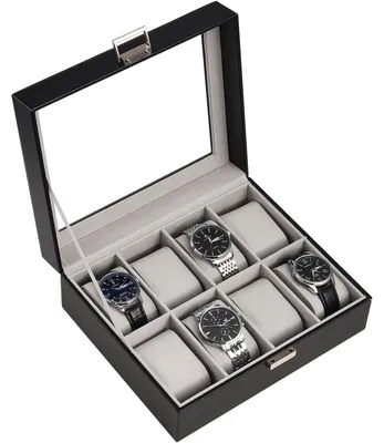 Image de Boîte à montres avec 8 compartiments et couvercle en verre, noire
