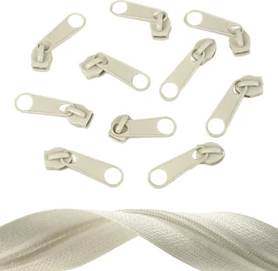10 Reißverschluss Zipper für Endlosreißverschluss, 5mm, kittgrau