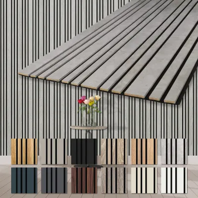 Produktbild von HEXIM Akustikpaneele 278x60cm Holz Mila - flexible Holzpaneele Platten Wandpaneele Wanddeko Kombipaneel Wandverkleidung Schalldämmung Akustikfilz grau (1.67m² Chicago Concrete)