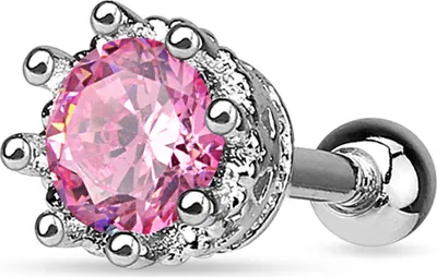 Produktbild von Helix Cartilage Ohr Piercing Krone Zirkonia Stecker Tragus Barbell Kristalle Autiga® silber-rosa