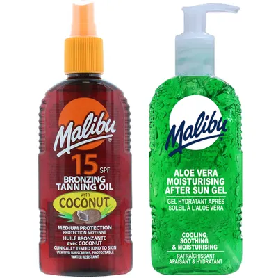 Zdjęcie produktu dla Malibu Olejek Brązujący Z Kokosem SPF15 200ml + Aloe Żel Po Opalaniu 200ml