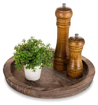 Produktbild von Dekotablett Serviertablett Kerzentablett - Ø 28 cm - Paulownia-Holz - Naturfarben - Rustikal