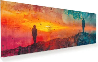 Produktbild von Glasbild 100x40cm in XXL für Wohnzimmer, Schlafzimmer Motiv Abstrakte Sonnenaufgang