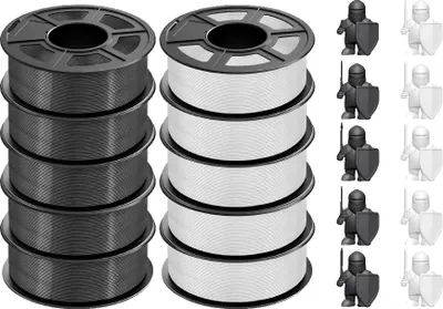 Produktbild von 3D-Filament, langlebiges PETG-Material, hochpräzises Drucken, 5 Grau 5 Weiß