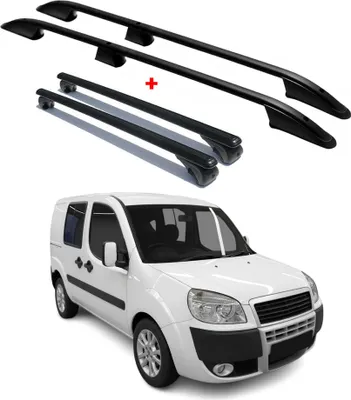 Produktbild von Dachgepäckträger-Set für Fiat Doblo I, Baujahr 2000-2010, Modell L1, kurze Radstand, Aluminium, schwarz, 4 Stück